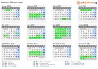 Kalender 2002 mit Ferien und Feiertagen Sachsen
