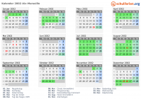 Kalender 2002 mit Ferien und Feiertagen Aix-Marseille