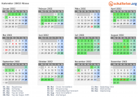 Kalender 2002 mit Ferien und Feiertagen Nizza