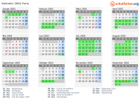 Kalender 2002 mit Ferien und Feiertagen Paris