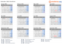Kalender 2002 mit Ferien und Feiertagen Sardinien