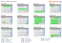 Kalender 2002 mit Ferien und Feiertagen Burgenland
