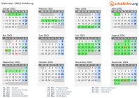Kalender 2002 mit Ferien und Feiertagen Salzburg