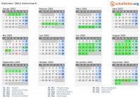 Kalender 2002 mit Ferien und Feiertagen Steiermark