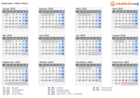 Kalender 2002 mit Ferien und Feiertagen Bern