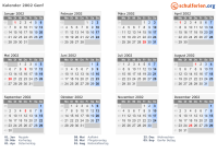Kalender 2002 mit Ferien und Feiertagen Genf