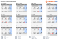 Kalender 2002 mit Ferien und Feiertagen Graubünden