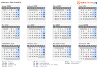 Kalender 2002 mit Ferien und Feiertagen Wallis