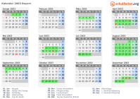 Kalender 2003 mit Ferien und Feiertagen Bayern