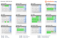 Kalender 2003 mit Ferien und Feiertagen Berlin