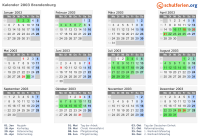 Kalender 2003 mit Ferien und Feiertagen Brandenburg