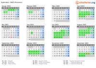 Kalender 2003 mit Ferien und Feiertagen Bremen