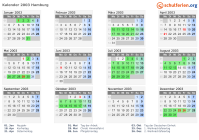 Kalender 2003 mit Ferien und Feiertagen Hamburg