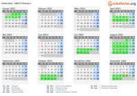 Kalender 2003 mit Ferien und Feiertagen Hessen