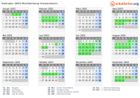Kalender 2003 mit Ferien und Feiertagen Mecklenburg-Vorpommern