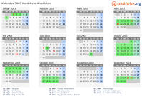 Kalender 2003 mit Ferien und Feiertagen Nordrhein-Westfalen