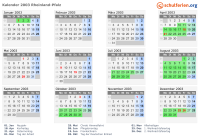 Kalender 2003 mit Ferien und Feiertagen Rheinland-Pfalz