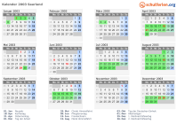 Kalender 2003 mit Ferien und Feiertagen Saarland