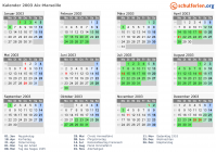 Kalender 2003 mit Ferien und Feiertagen Aix-Marseille