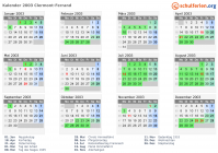 Kalender 2003 mit Ferien und Feiertagen Clermont-Ferrand