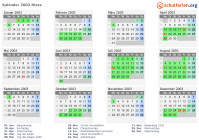 Kalender 2003 mit Ferien und Feiertagen Nizza