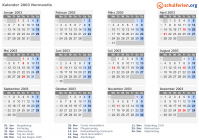 Kalender 2003 mit Ferien und Feiertagen Normandie