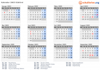 Kalender 2003 mit Ferien und Feiertagen Südtirol
