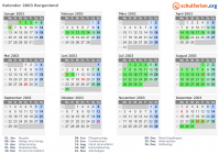 Kalender 2003 mit Ferien und Feiertagen Burgenland