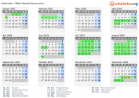 Kalender 2003 mit Ferien und Feiertagen Niederösterreich