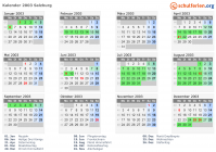 Kalender 2003 mit Ferien und Feiertagen Salzburg