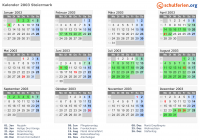 Kalender 2003 mit Ferien und Feiertagen Steiermark