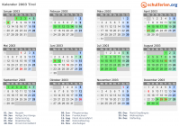 Kalender 2003 mit Ferien und Feiertagen Tirol