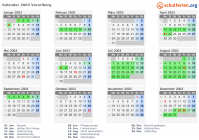 Kalender 2003 mit Ferien und Feiertagen Vorarlberg