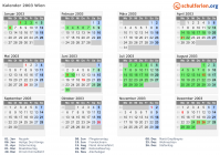 Kalender 2003 mit Ferien und Feiertagen Wien