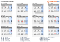 Kalender 2003 mit Ferien und Feiertagen Aargau