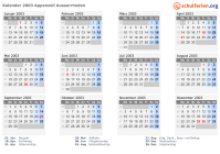 Kalender 2003 mit Ferien und Feiertagen Appenzell Ausserrhoden