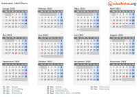 Kalender 2003 mit Ferien und Feiertagen Bern