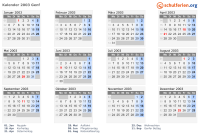 Kalender 2003 mit Ferien und Feiertagen Genf