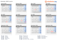 Kalender 2003 mit Ferien und Feiertagen Luzern