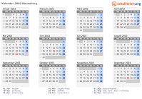 Kalender 2003 mit Ferien und Feiertagen Neuenburg