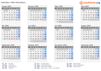 Kalender 2003 mit Ferien und Feiertagen Obwalden