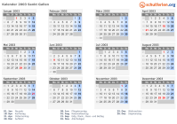 Kalender 2003 mit Ferien und Feiertagen Sankt Gallen