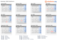 Kalender 2003 mit Ferien und Feiertagen Solothurn