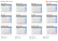 Kalender 2003 mit Ferien und Feiertagen Tessin
