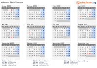Kalender 2003 mit Ferien und Feiertagen Thurgau