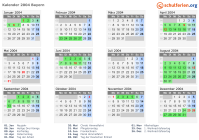 Kalender 2004 mit Ferien und Feiertagen Bayern