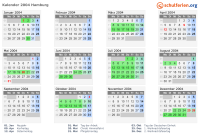 Kalender 2004 mit Ferien und Feiertagen Hamburg