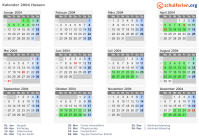 Kalender 2004 mit Ferien und Feiertagen Hessen