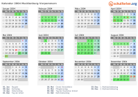 Kalender 2004 mit Ferien und Feiertagen Mecklenburg-Vorpommern