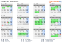 Kalender 2004 mit Ferien und Feiertagen Niedersachsen